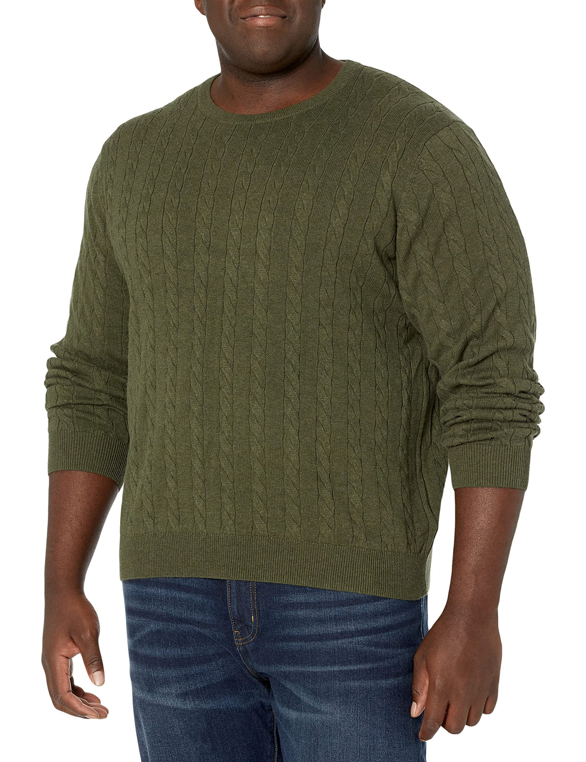 Amazon Essentials Men's Cable Knit Cotton Pullover Crewneck Sweater, Ribbed