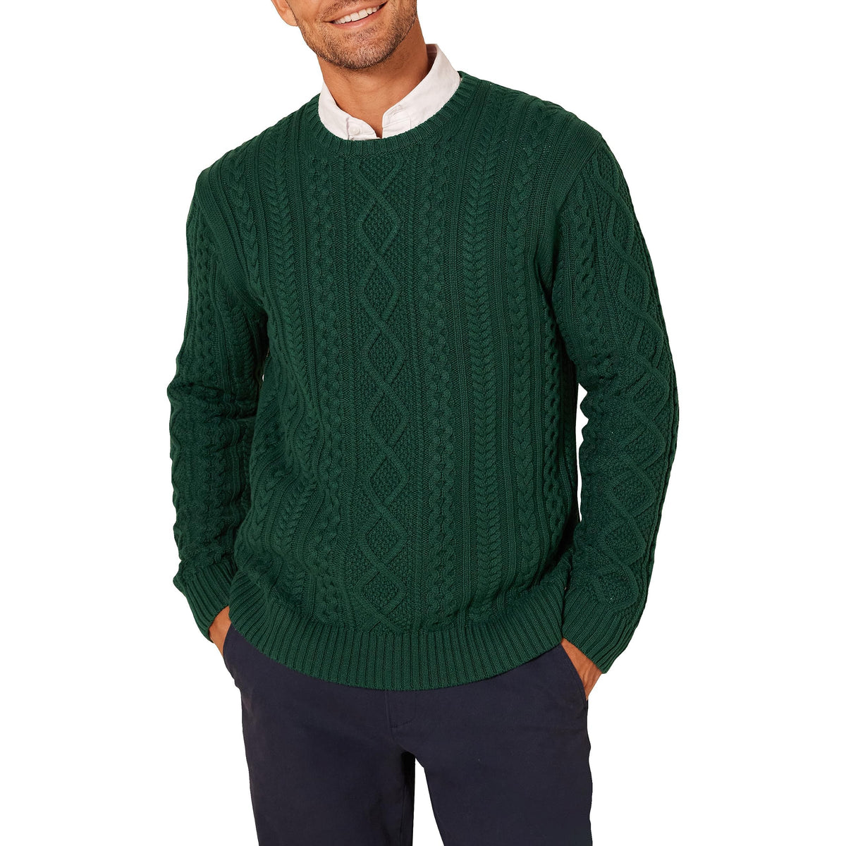 Amazon Essentials Men's Long-Sleeve 100% Cotton Knitted Fisherman Cable Crewneck Sweater