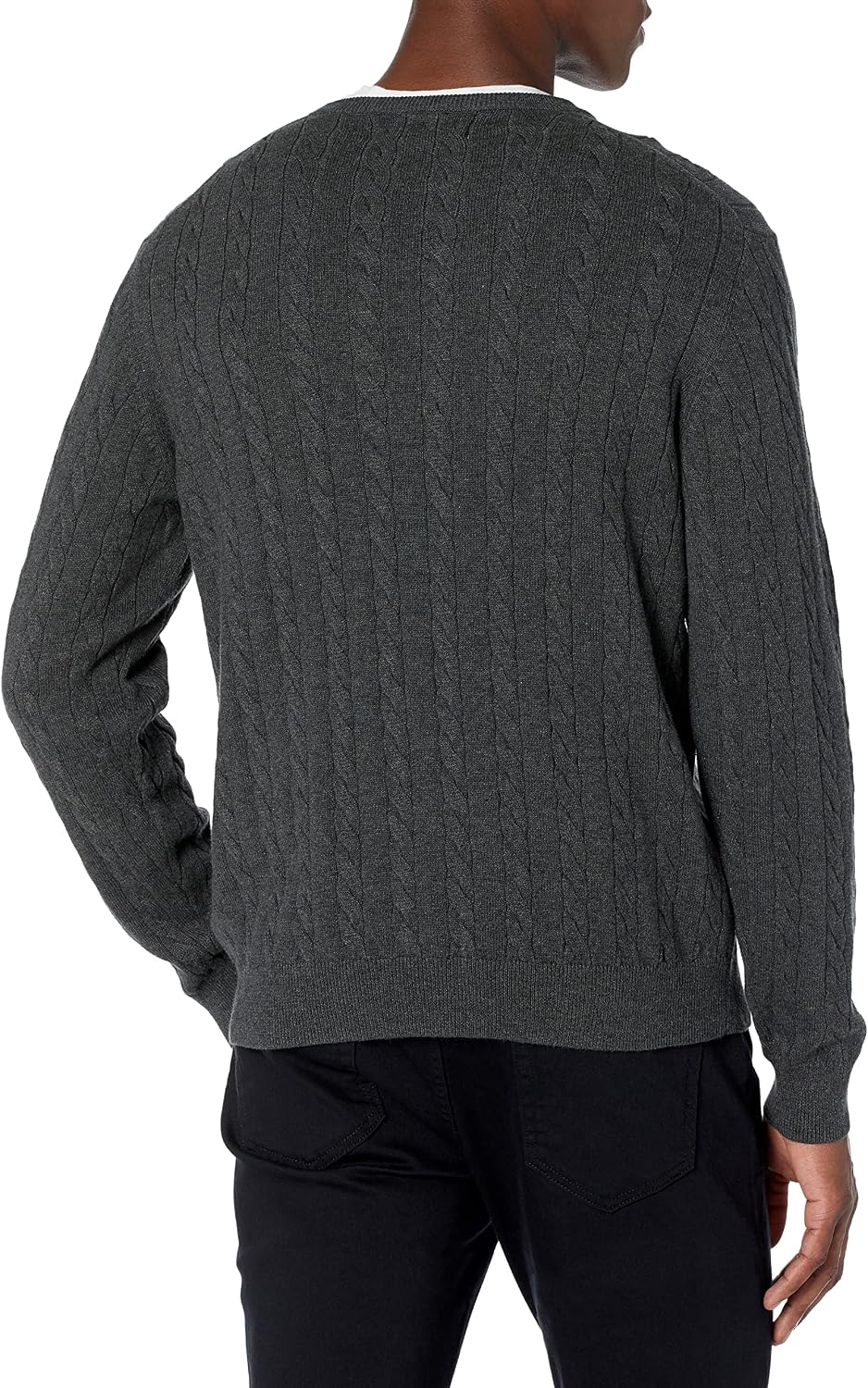 Amazon Essentials Men's Cable Knit Cotton Pullover Crewneck Sweater, Ribbed