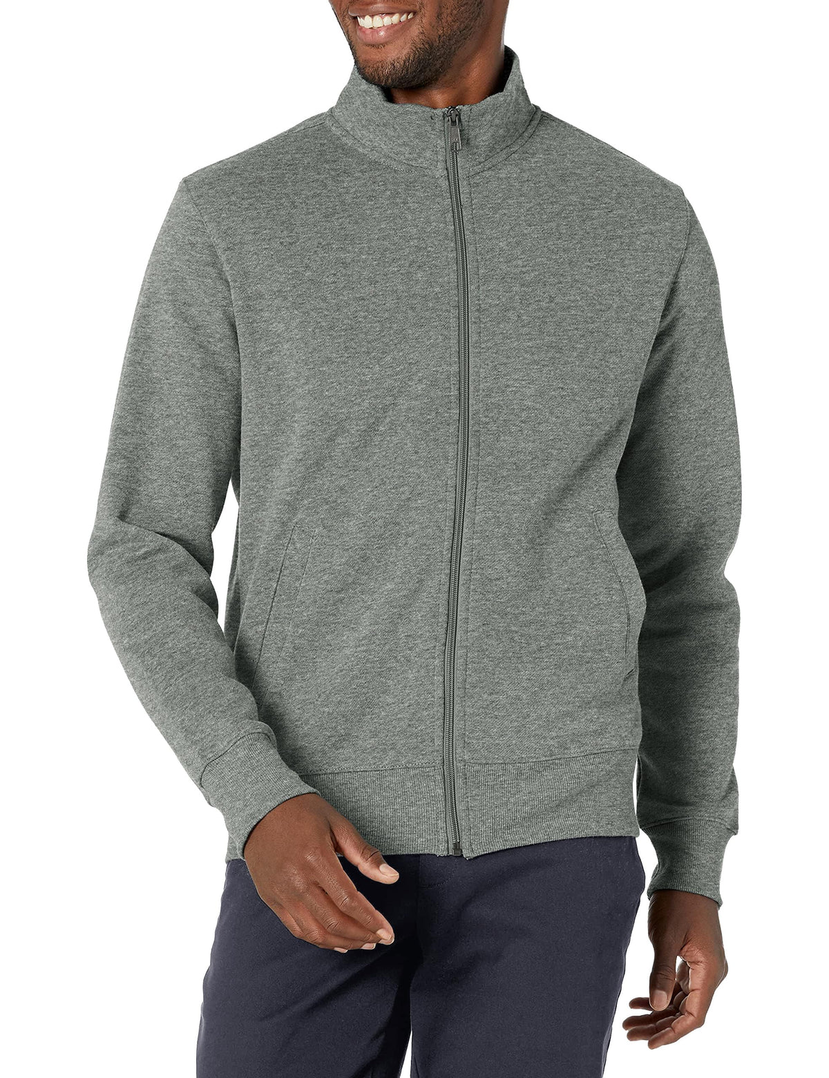 Amazon Essentials Men's Standard Full-Zip Fleece Mock Neck Midweight Sweatshirt with Pockets