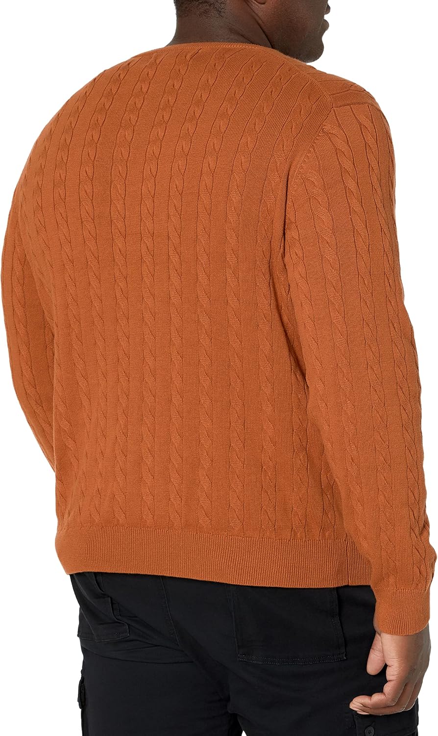 Amazon Essentials Men's Cable Knit Cotton Pullover Crewneck Sweater, Ribbed