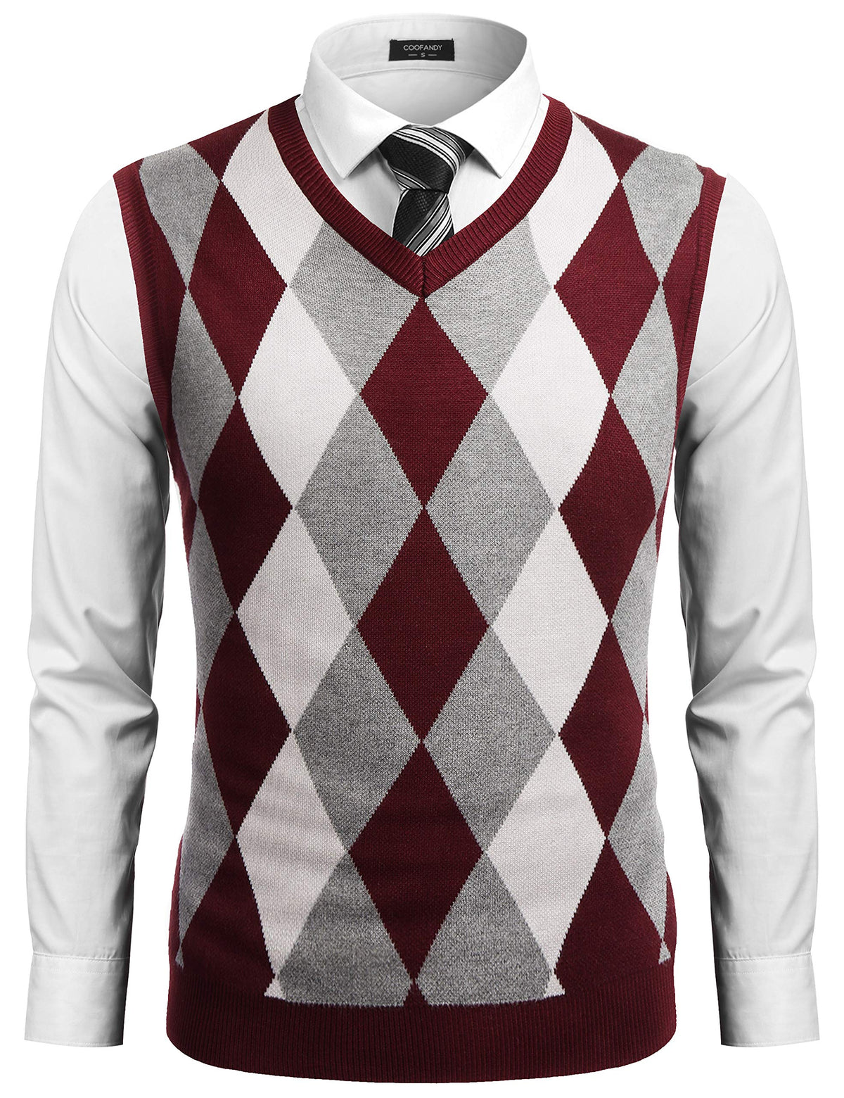 COOFANDY Men's Sleeveless V Neck Pullover Sweater Argyle Knit Vest Sweaters