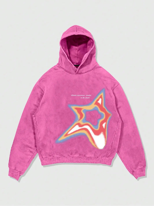 Unisex Letter & Star Print Hoodie, Casual Regular Fit Star Graphic Hooded Sweatshirt for Spring & Fall, Fashion Men's Top for Daily Wear, Casual Fitted Hoodie, Casual Hooded Sweatshirts