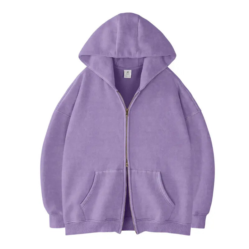 FAIABLE Unisex Oversized Zip-Up Hoodie in Acid Wash Heavyweight Cotton Fleece with Oversized Pockets & Stretch Ribbed Cuffs for Men & Women Casual Sweatshirt
