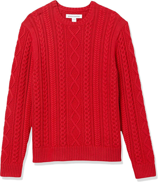 Amazon Essentials Men's Long-Sleeve 100% Cotton Knitted Fisherman Cable Crewneck Sweater