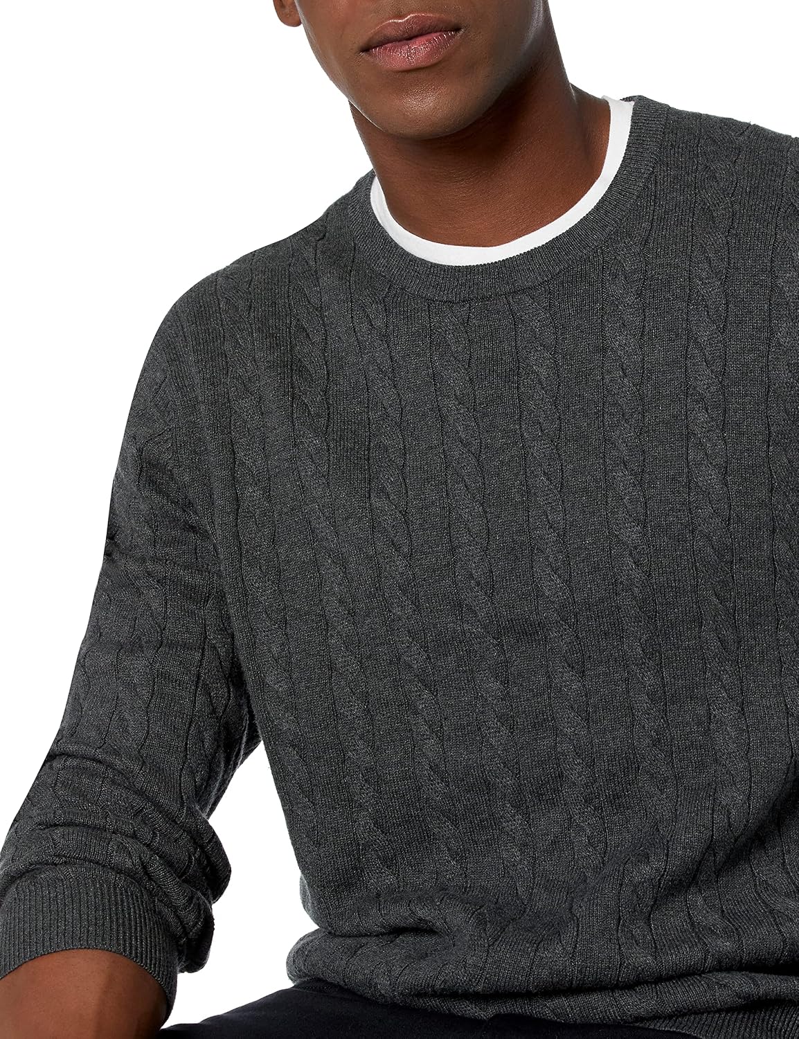 Amazon Essentials Men's Cable Knit Cotton Pullover Crewneck Sweater, Ribbed