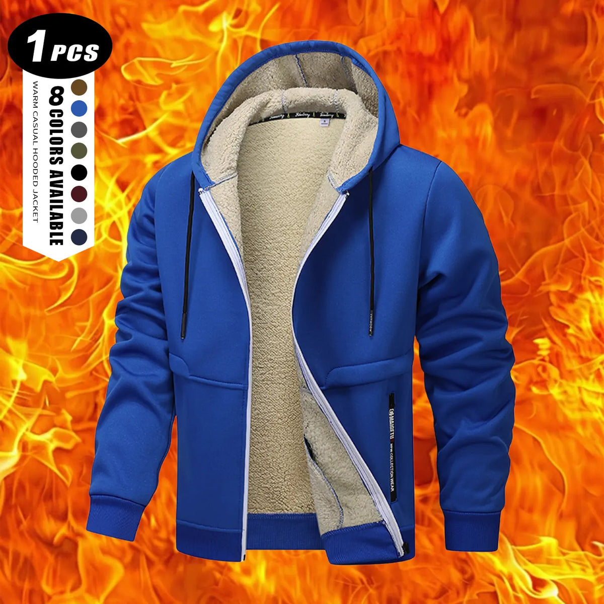 Men's Plain Zip-Up Hoodie - Thick Sherpa Fleece Lined Winter Fleece Jacket with Zippered Pockets for Casual Outdoor Work Use