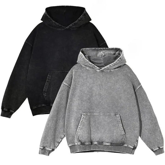 2-Pack Unisex Vintage Acid-Wash Oversized Heavyweight Cotton Blend Hoodies - Stylish Plain Casual Tops Sweatshirts for Couples, Great Mens Gifts, Travel Essentials