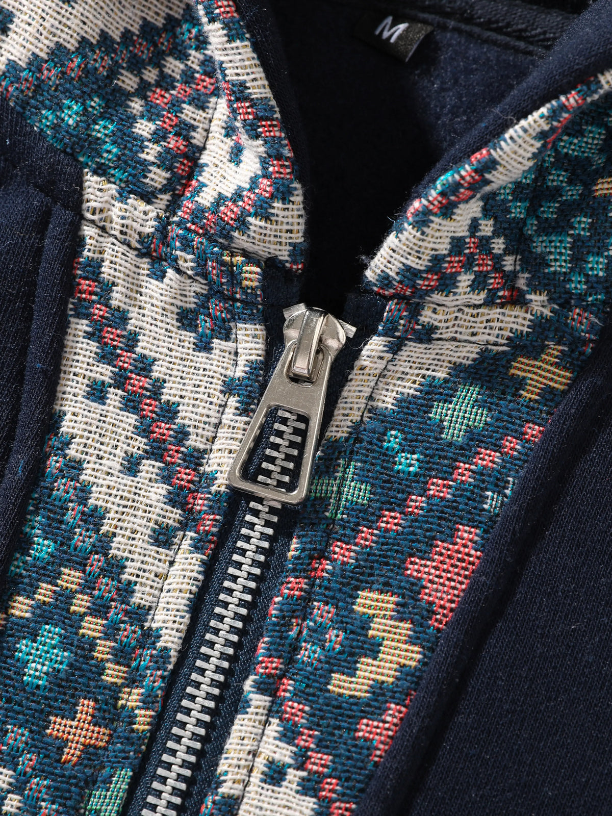 Men's Basic Casual Hooded Sweatshirt - Half-Zip, Retro Ethnic Patchwork, Ribbed Hem & Cuffs, Long Sleeve, Standard Classic Polyester Top, Mens Clothes