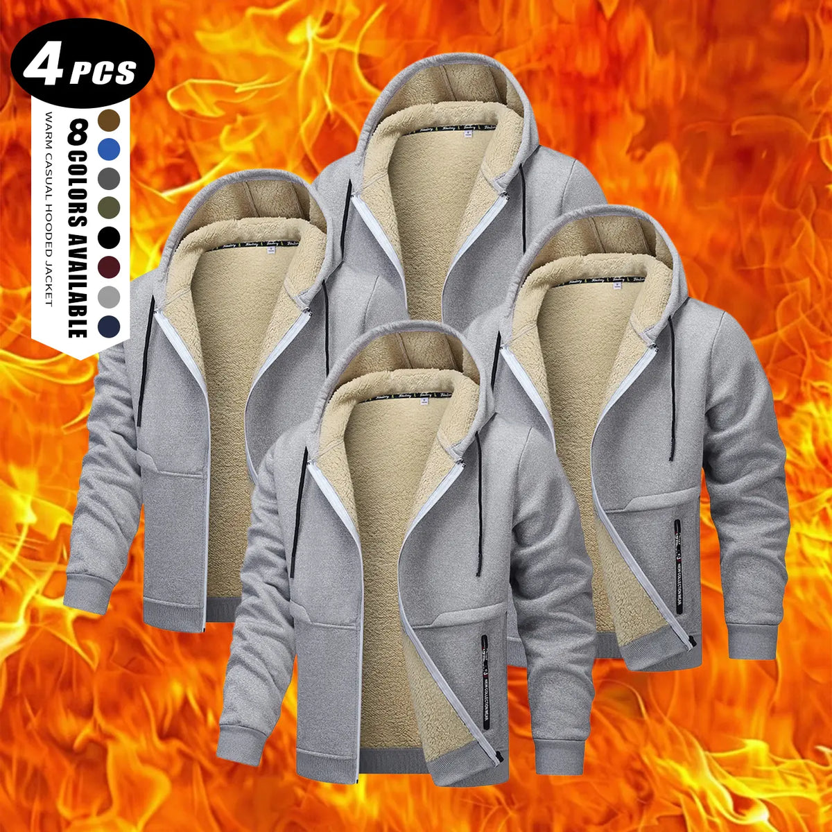 Men's Plain Zip-Up Hoodie - Thick Sherpa Fleece Lined Winter Fleece Jacket with Zippered Pockets for Casual Outdoor Work Use