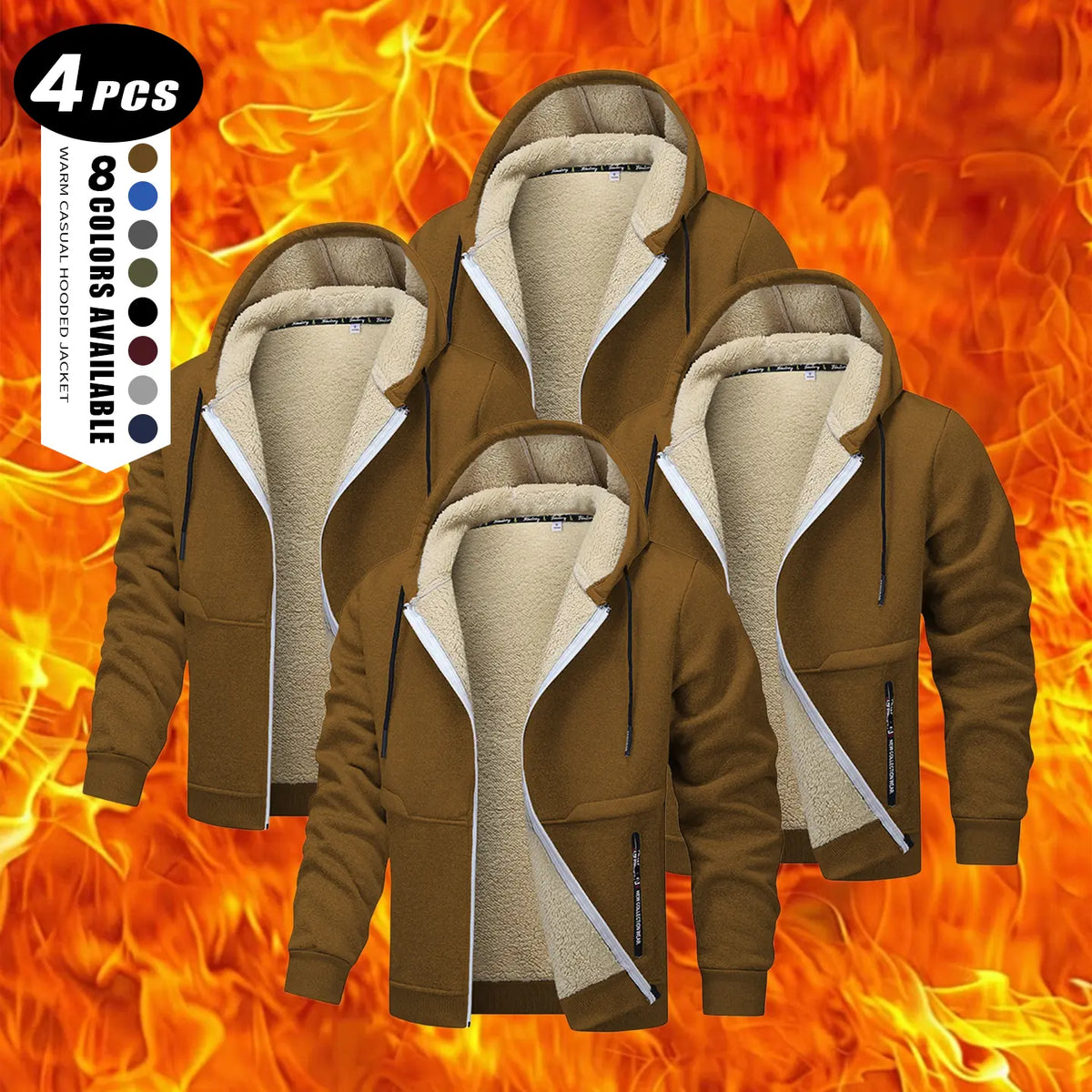 Men's Plain Zip-Up Hoodie - Thick Sherpa Fleece Lined Winter Fleece Jacket with Zippered Pockets for Casual Outdoor Work Use
