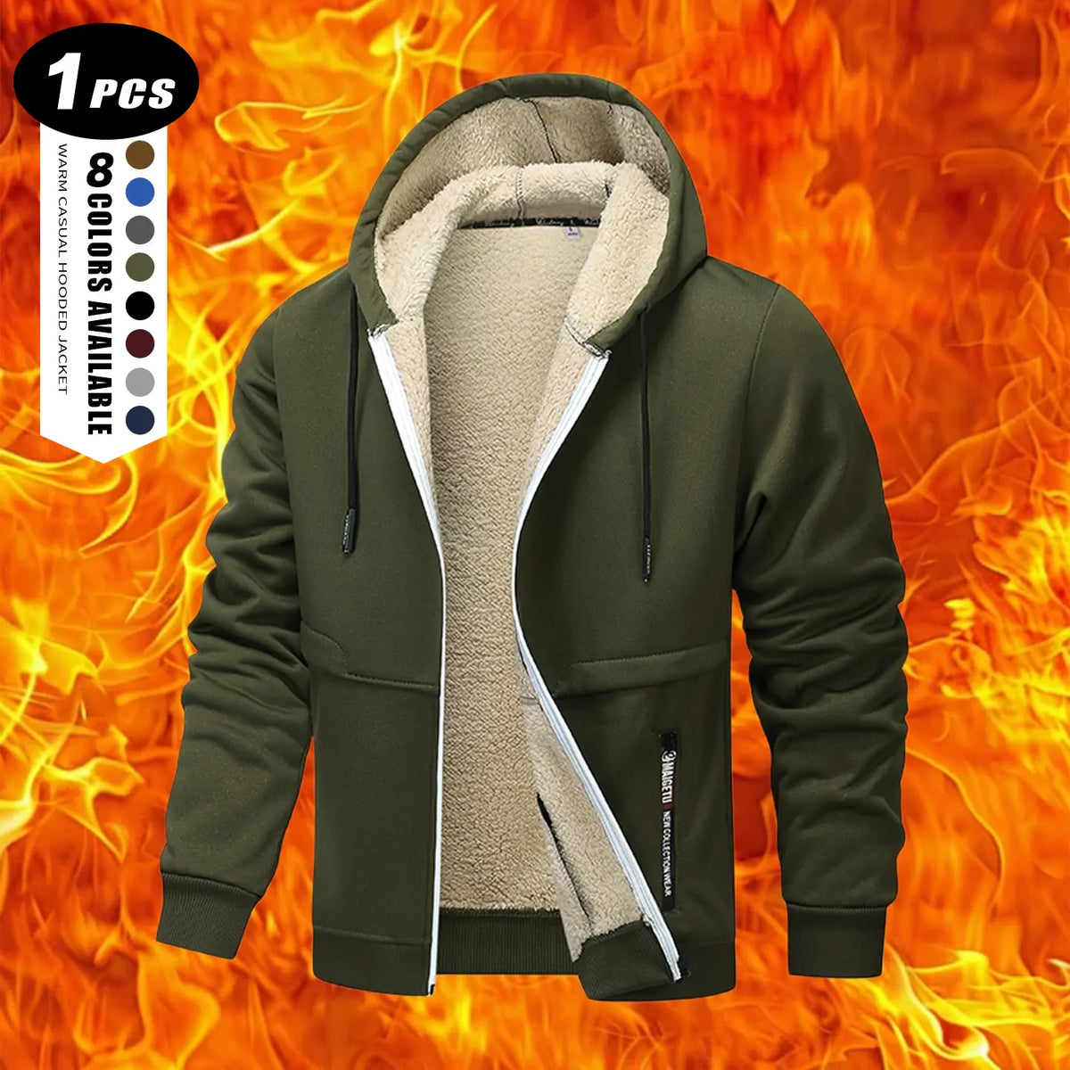 Men's Plain Zip-Up Hoodie - Thick Sherpa Fleece Lined Winter Fleece Jacket with Zippered Pockets for Casual Outdoor Work Use