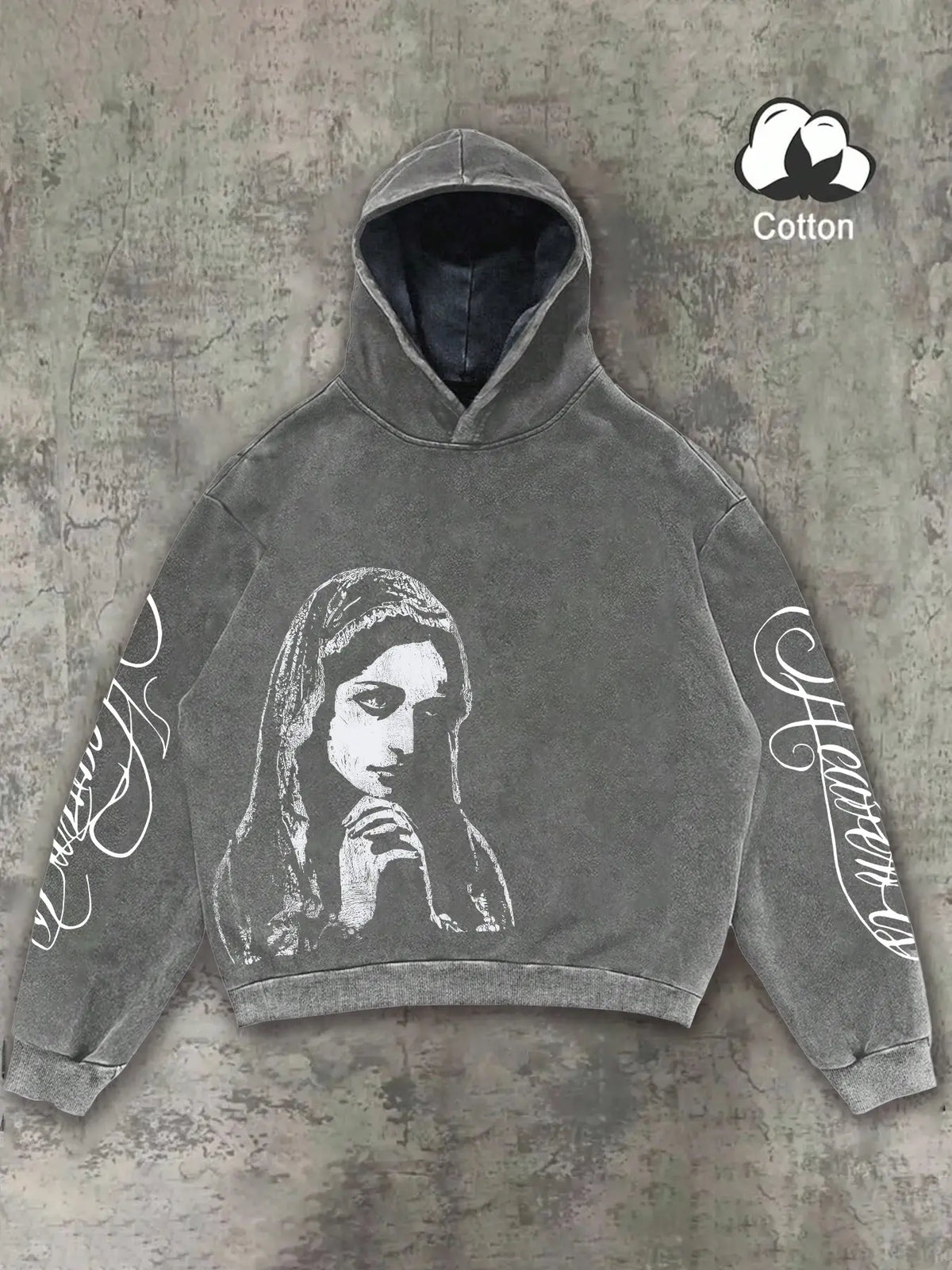 Men's Dark Religious Hoodie, Geometric Pattern, Cotton Washed, Fitted Casual Style, All Seasons, Streetwear, Daily Wear, Faith Sweatshirt