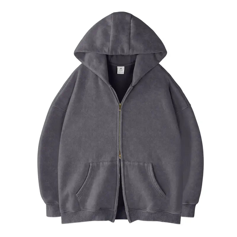 FAIABLE Unisex Oversized Zip-Up Hoodie in Acid Wash Heavyweight Cotton Fleece with Oversized Pockets & Stretch Ribbed Cuffs for Men & Women Casual Sweatshirt