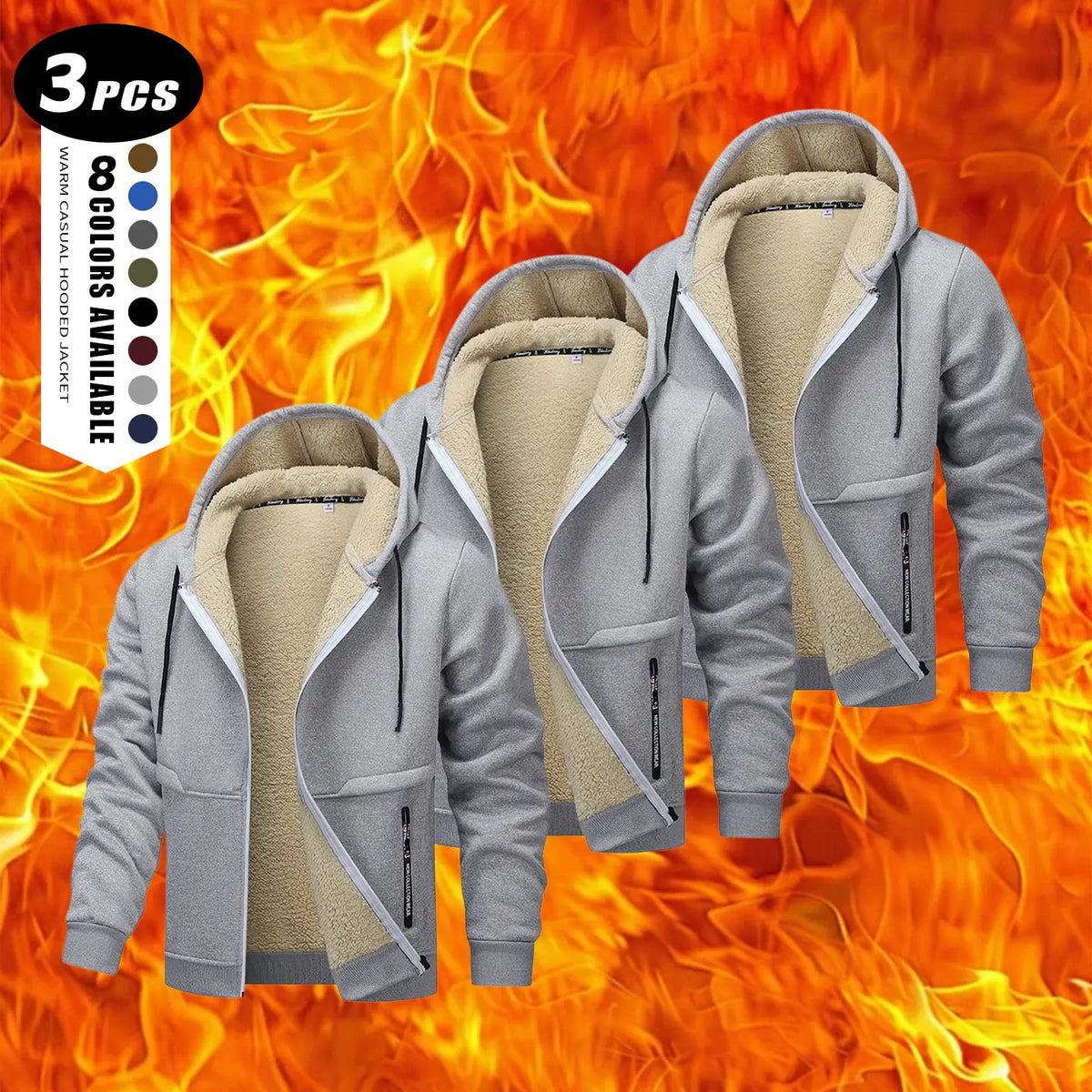 Men's Plain Zip-Up Hoodie - Thick Sherpa Fleece Lined Winter Fleece Jacket with Zippered Pockets for Casual Outdoor Work Use
